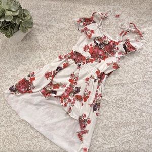 Mia Belle Girls Red and white Floral Romper Dress